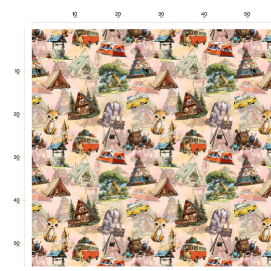 Baumwolle Canvas  Stoff Wohnmobil, Zelten und Waldhütten – Abenteuer, Reh, Beige 153 g/m² – Eigenproduktion