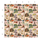 Baumwolle Canvas  Stoff Wohnmobil, Zelten und Waldhütten – Abenteuer, Reh, Beige 153 g/m² – Eigenproduktion