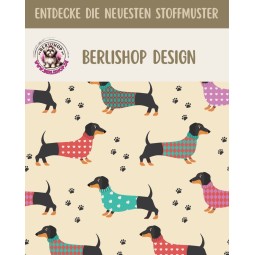 Dackel Hunde im Buntem Pulli – Baumwolle Webware  & wasserfester Oxford Stoff