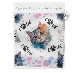 Baumwolle Canvas Stoff – Katzen Love Herzen Splash Regenbogen– hochwertige Eigenproduktion