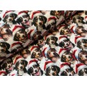 French Terry Sommersweat Weihnachtsstoff Hunde mit Nikolausmützen Weiß Rot - 180 cm Überbreite – 240 g/m²