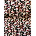 French Terry Sommersweat Weihnachtsstoff Hunde mit Nikolausmützen Weiß Rot - 180 cm Überbreite – 240 g/m²
