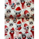 French Terry Sommersweat Weihnachtsstoff Grumpy Katze Winteraccessoires Creme Rot - 180 cm Überbreite – 240 g/m²