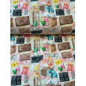 French Terry Sommersweat Weihnachtsstoff Wichtel Geschenke Aquarell Bunt - 180 cm Überbreite –240 g/m²