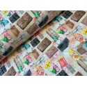 French Terry Sommersweat Weihnachtsstoff Wichtel Geschenke Aquarell Bunt - 180 cm Überbreite –240 g/m²
