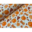 French Terry Sommersweat Weihnachtsstoff Orangen Schokolade Zimt Aquarell Creme Orange - 180 cm Überbreite – 240 g