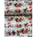 French Terry Sommersweat Weihnachtsstoff Rentier Fahrrad Nikolaus Winter Grau Rot - 180 cm Überbreite – 240 g