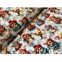French Terry Sommersweat Weihnachtsstoff Chihuahua mit Mützen Schals Schneeflocken Bunt - 180 cm Überbreite – 240 g/m²