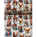 French Terry Sommersweat Weihnachtsstoff Chihuahua mit Mützen Schals Schneeflocken Bunt - 180 cm Überbreite – 240 g/m²