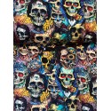 French Terry Sommersweat Totenkopf Stoff Skull Tattoo Gothic Bunt Schwar - 180 cm Überbreite – 240g/m²