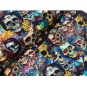 French Terry Sommersweat Totenkopf Stoff Skull Tattoo Gothic Bunt Schwar - 180 cm Überbreite – 240g/m²