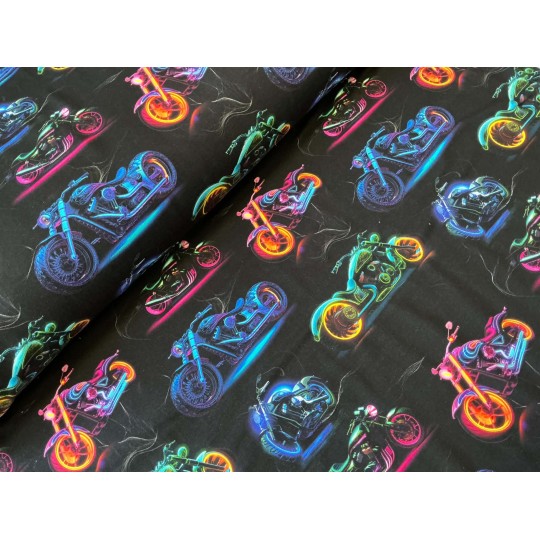 French Terry Sommersweat Motorradstoff Chopper Neon Biker Schwarz Bunt - 180 cm Überbreite – 240g/m²