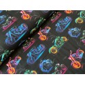 French Terry Sommersweat Motorradstoff Chopper Neon Biker Schwarz Bunt - 180 cm Überbreite – 240g/m²