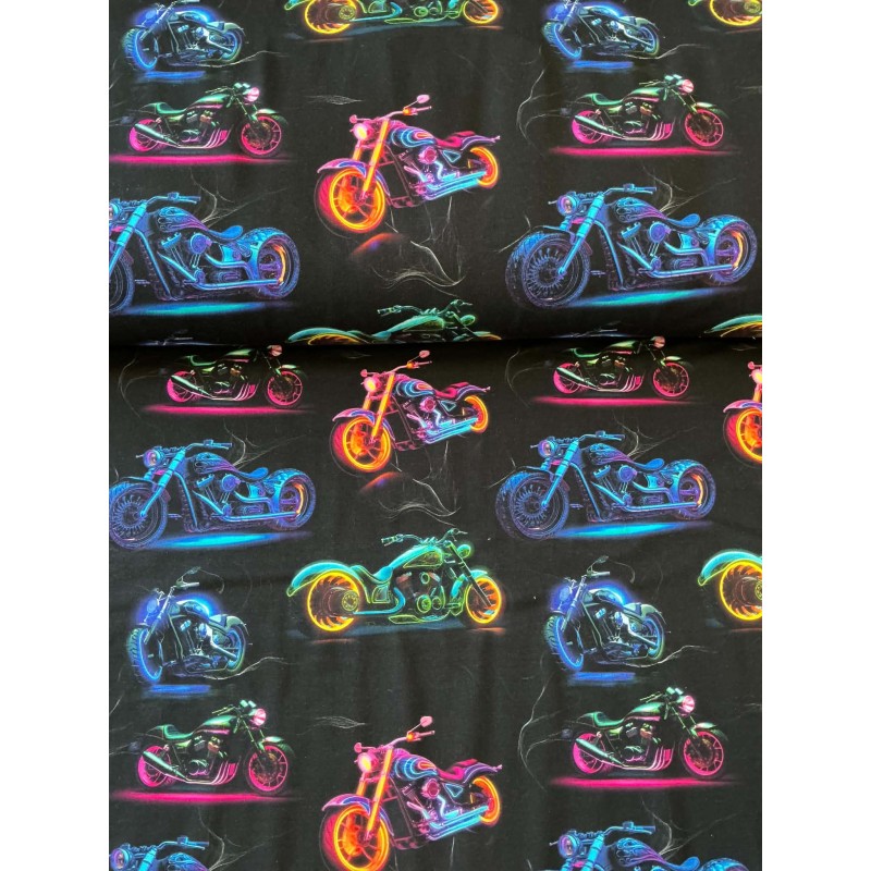 French Terry Sommersweat Motorradstoff Chopper Neon Biker Schwarz Bunt - 180 cm Überbreite – 240g/m²