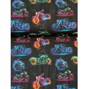 French Terry Sommersweat Motorradstoff Chopper Neon Biker Schwarz Bunt - 180 cm Überbreite – 240g/m²
