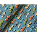 French Terry Sommersweat Retro Kleinwagen Oldtimer Petrol Bunt - 180 cm Überbreite – 240g/m²