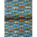 French Terry Sommersweat Retro Kleinwagen Oldtimer Petrol Bunt - 180 cm Überbreite – 240g/m²