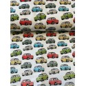 French Terry Sommersweat Autostoff Retro Kleinwagen Oldtimer Creme Bunt - 180 cm Überbreite – 240g/m²