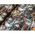 French Terry Sommersweat Baustellenstoff Bagger Raupenbagger Steinbruch Grau Orange - 180 cm Überbreite – 240g/m²