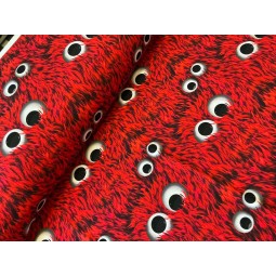 French Terry Sommersweat Monsterstoff Zottelmonster Augen Rot Schwarz - 180 cm Überbreite – 240g/m²