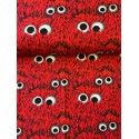 French Terry Sommersweat Monsterstoff Zottelmonster Augen Rot Schwarz - 180 cm Überbreite – 240g/m²