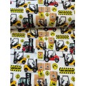 French Terry Sommersweat Baustellenstoff Gabelstapler Stapler Warnschilder Gelb Rot  - 180 cm Überbreite – 240g/m²
