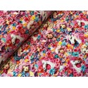French Terry Sommersweat Fantasiestoff Mädchen Einhorn Blumen Rosa Türkis Bunt - 180 cm Überbreite – 240g/m²
