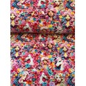 French Terry Sommersweat Fantasiestoff Mädchen Einhorn Blumen Rosa Türkis Bunt - 180 cm Überbreite – 240g/m²