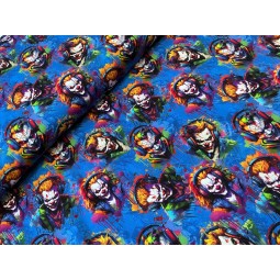 French Terry Sommersweat Clownstoff Horror Clowns Kopfhörer Graffiti Blau Bunt - 180 cm Überbreite – 240g/m²