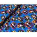French Terry Sommersweat Clownstoff Horror Clowns Kopfhörer Graffiti Blau Bunt - 180 cm Überbreite – 240g/m²