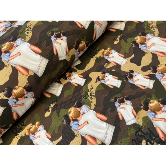 French Terry Sommersweat Papastoff Best Dad Ever Vater Kinder Camouflage Braun Grün - 180 cm Überbreite – 240g/m²