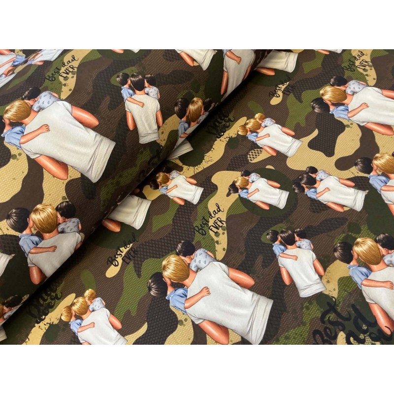 French Terry Sommersweat Papastoff Best Dad Ever Vater Kinder Camouflage Braun Grün - 180 cm Überbreite – 240g/m²