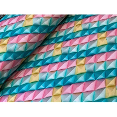 French Terry Sommersweat Geometrischer Stoff 3D Muster Türkis Rosa Gelb - 180 cm Überbreite – 240g/m²