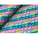 French Terry Sommersweat Geometrischer Stoff 3D Muster Türkis Rosa Gelb - 180 cm Überbreite – 240g/m²