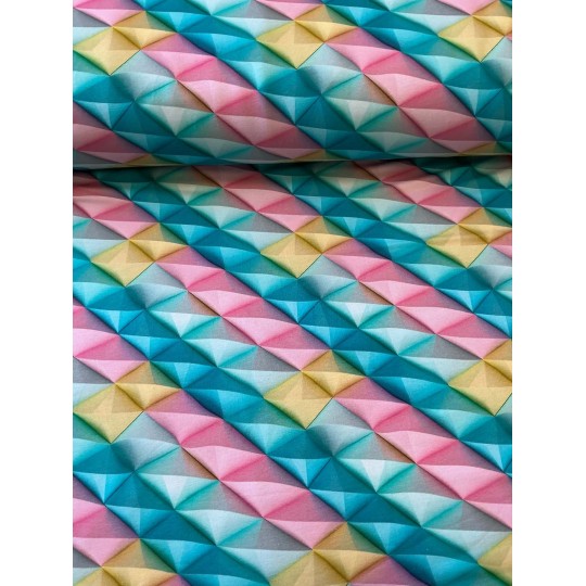 French Terry Sommersweat Geometrischer Stoff 3D Muster Türkis Rosa Gelb - 180 cm Überbreite – 240g/m²