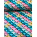 French Terry Sommersweat Geometrischer Stoff 3D Muster Türkis Rosa Gelb - 180 cm Überbreite – 240g/m²