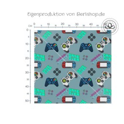 Baumwolle Canvas Zocker Stoff 160 cm – Game Over, Video Games, Petrol – 153 g/m² – Eigenproduktion