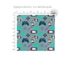 Baumwolle Canvas Zocker Stoff 160 cm – Game Over, Video Games, Petrol – 153 g/m² – Eigenproduktion
