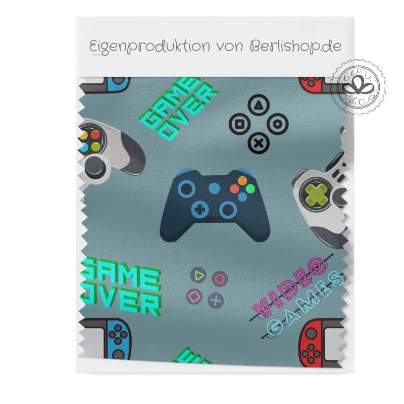 Baumwolle Canvas Stoff – Zocker Game Over Video Games Petrol – hochwertige Eigenproduktion