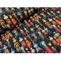 French Terry Sommersweat Fantasy Stoff Gruselfiguren Monster Schwarz Bunt- 180 cm Überbreite – 240g/m²