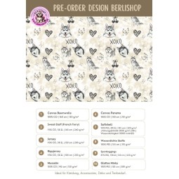 Pre - Order Husky Hunde XOXO mit Herzen Beige/Grau - Stoffdesign von Berlishop - 10 Stoffe zu Auswahl – Meterware
