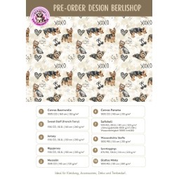 Pre - Order Yorkshire Terrier  Hunde XOXO mit Herzen Beige/Braun - Stoffdesign von Berlishop - 10 Stoffe zu Auswahl – Meterware