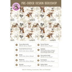 Pre - Order Chihuahua Hunde XOXO mit Herzen Beige/Braun - Stoffdesign von Berlishop - 10 Stoffe zu Auswahl – Meterware