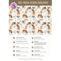 Pre - Order Boxer Hunde XOXO mit Herzen Beige/Braun - Stoffdesign von Berlishop - 10 Stoffe zu Auswahl – Meterware