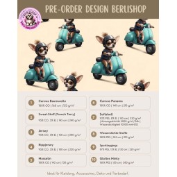 Pre-Order Chihuahua Hunde Stoff auf Roller Beige Petrol – Stoffdesign von Berlishop – 10 Stoffe zur Auswahl – Meterware