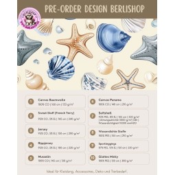 Pre-Order Muschel Stoff Seestern Blau Beige Maritim- Stoffdesign von Berlishop - 10 Stoffe zu Auswahl – Meterware
