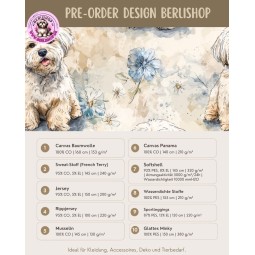 Pre-Order Malteser Stoff Aquarell Blumen Blau Beige – Stoffdesign von Berlishop - 10 Stoffe zu Auswahl – Meterware