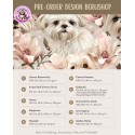 Pre-Order Malteser Hunde Magnolien Beige Rosa – Stoffdesign von Berlishop - 10 Stoffe zu Auswahl – Meterware