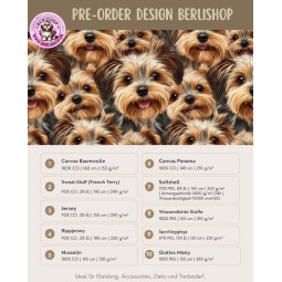 Pre - Order Yorkshire Terrier Hunde Stoff Beige/Braun - Stoffdesign von Berlishop - 10 Stoffe zu Auswahl – Meterware