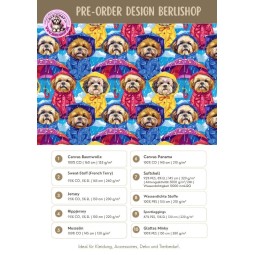 Pre-Order Shih Tzu Hunde Stoff  Regenjacke Bunt – Stoffdesign von Berlishop – 10 Stoffe zur Auswahl – Meterware